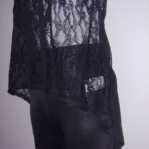 Black Textured Sheer Hi Low Sleeveless Shirt - Picture 2 of 3